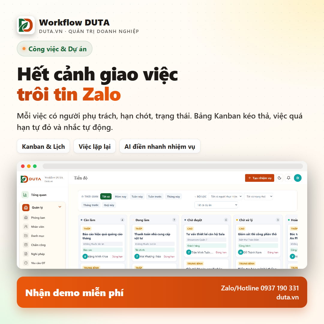 Giao việc không trôi tin Zalo